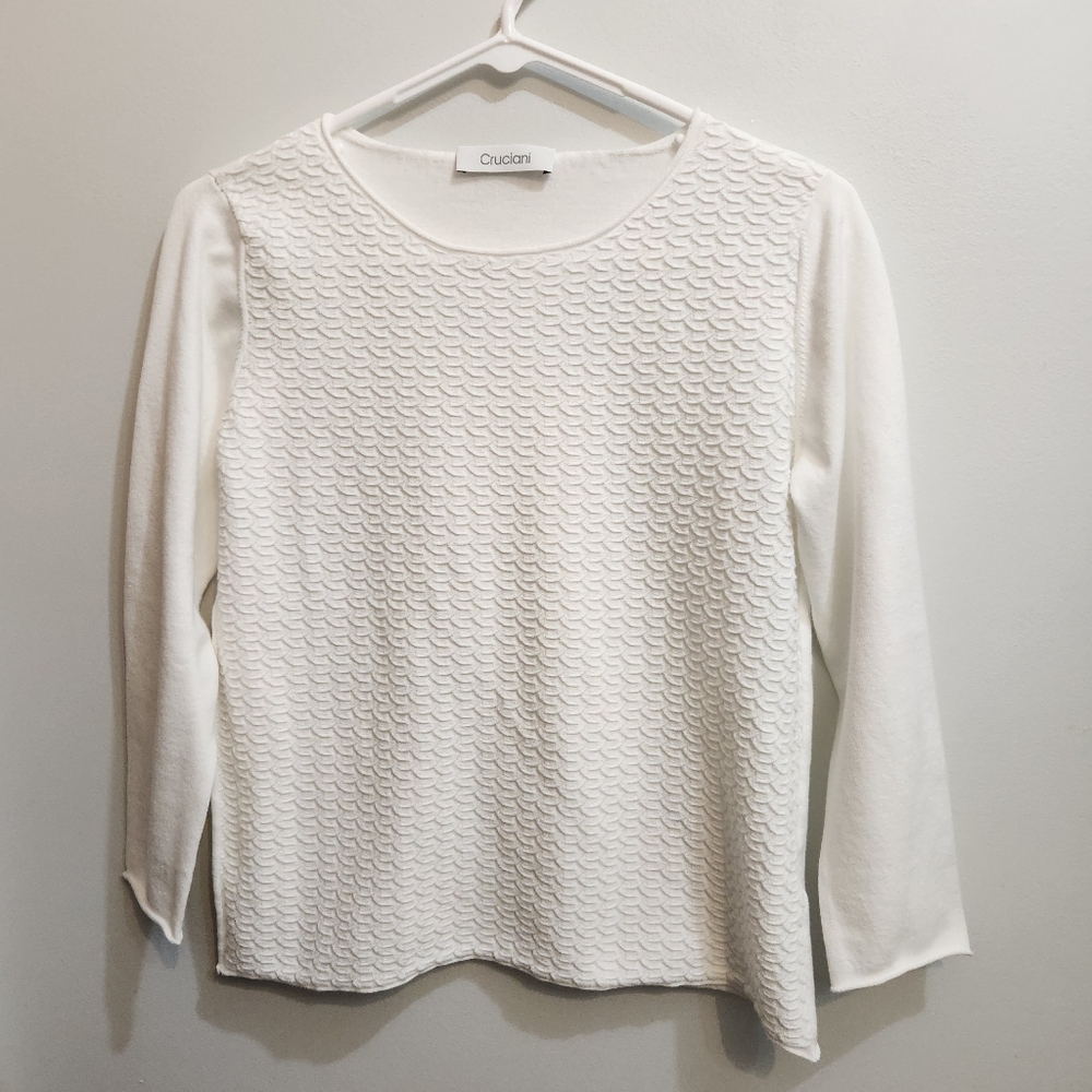 Cruciani Sweater with Textured Geometric Pattern Sz. 42, Medium (Pit To Pit 17")